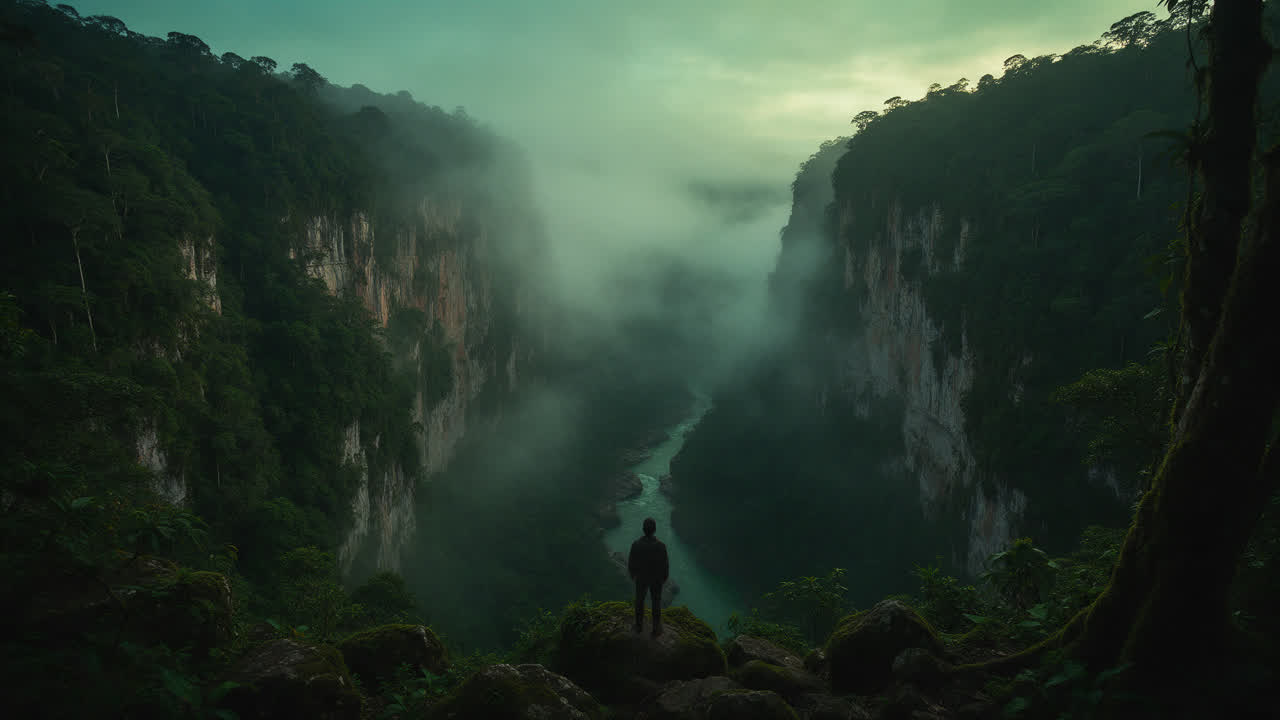 El cañón del río Güejar cubierto de niebla al amanecer