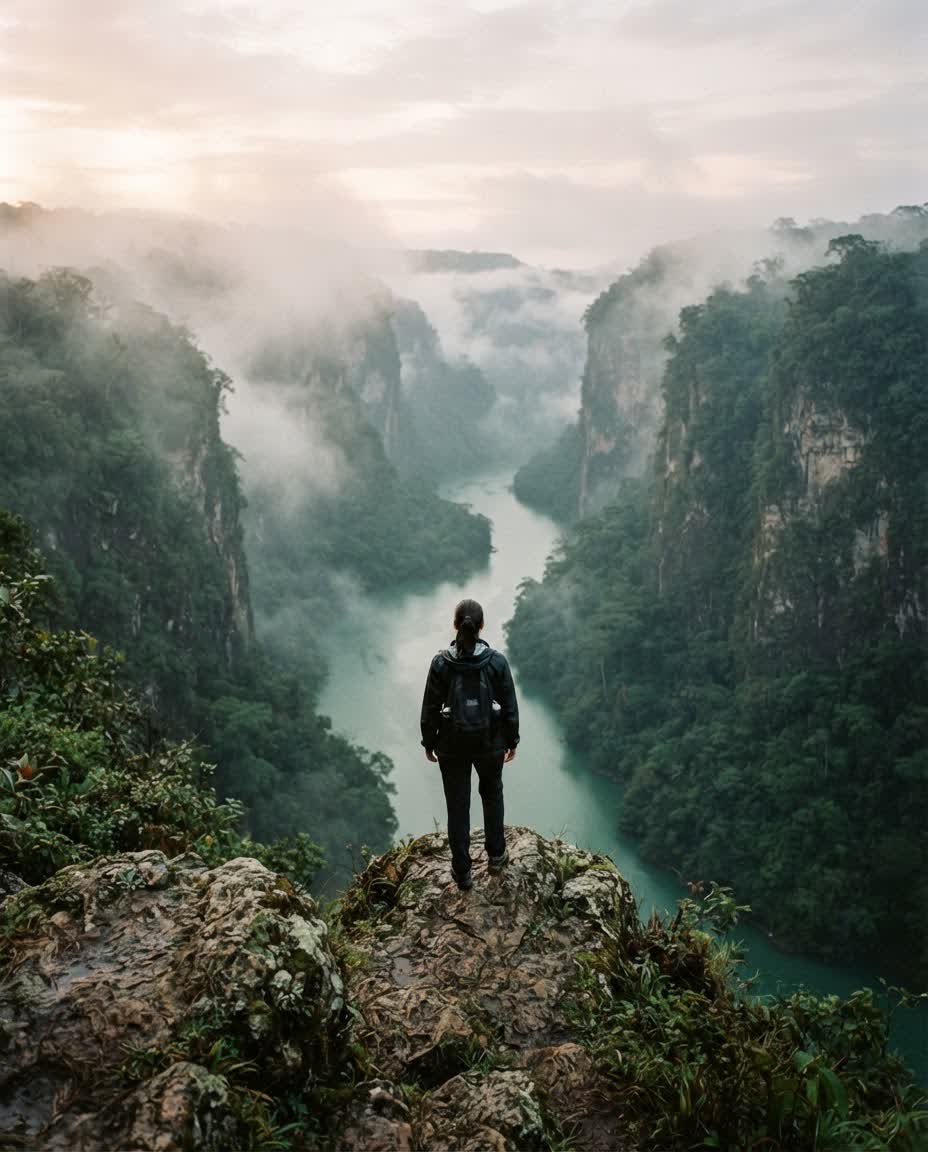 El cañón del río Güejar cubierto de niebla al amanecer